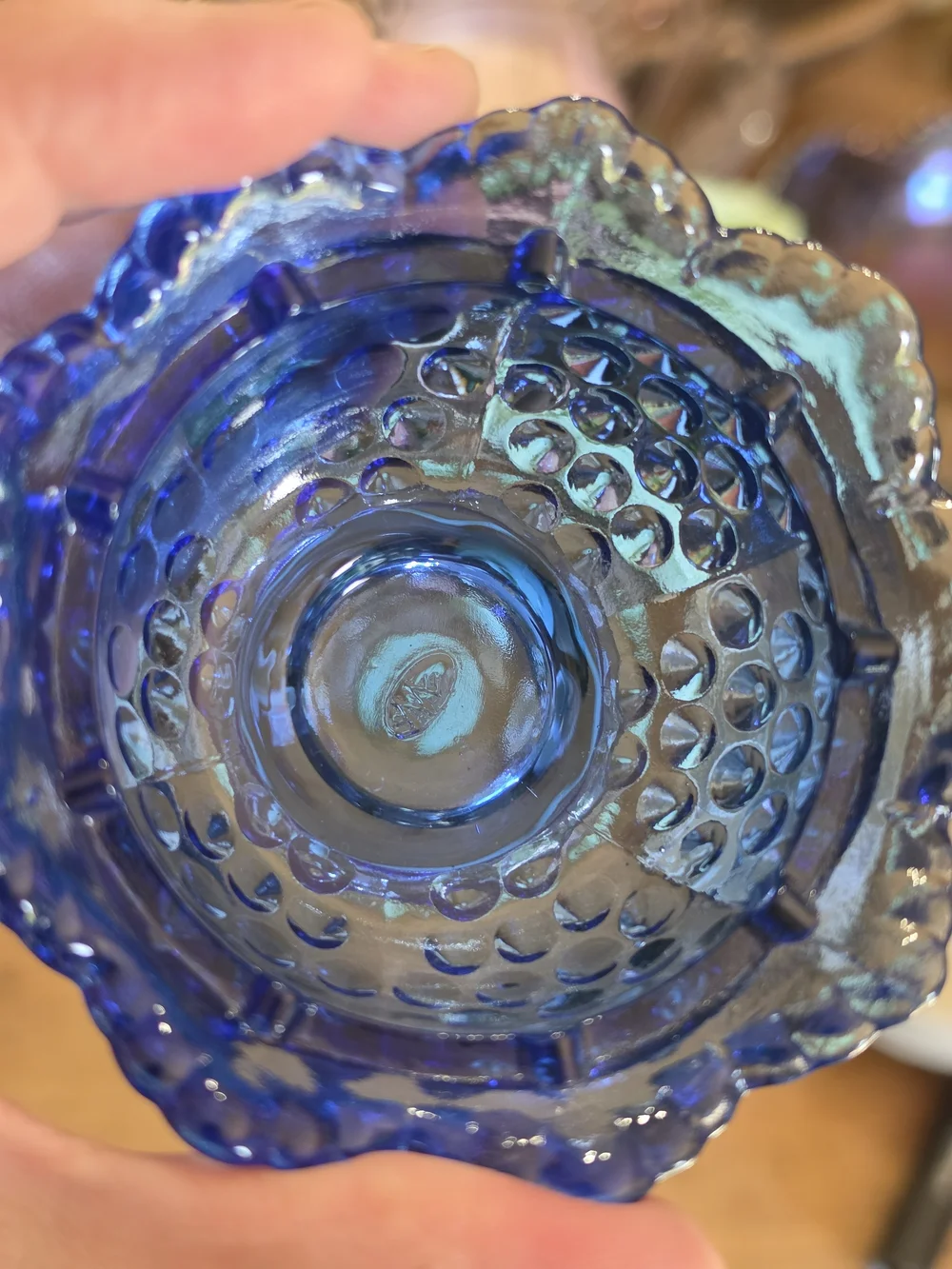 Wilkerson Fenton Cobalt Blue Uranium Hobnail Glass Fairy Lamp